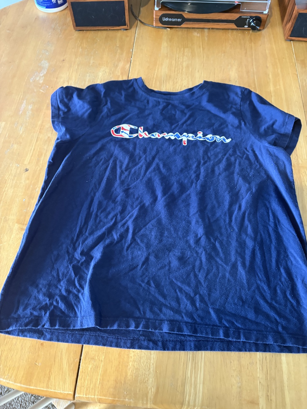 Champion Men's T-Shirt Navy Blue Size XL Script Logo Athletic Jersey Tee